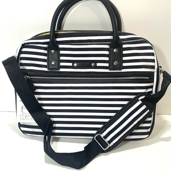 Classic Work Tote Striped Office Bag with Laptop Bag - Picture 4 of 8
